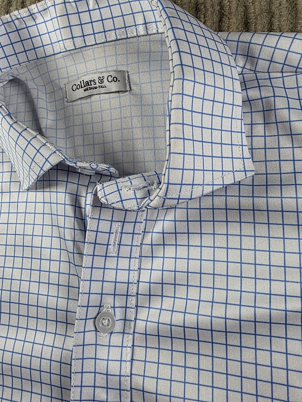 Collars and Co Dress Collar Polo Shirt Mens Med Tall Grid Check Blue Performance